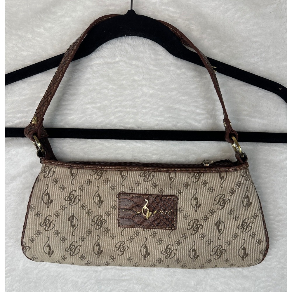 Baby Phat Monogram Baguette Y2K Shoulder Bag Womens Small Tan Brown Studded